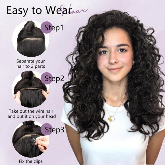 Curly Hair Extensions Clip ins 6PCS Wavy Synthetic Natural Look for Daily Use